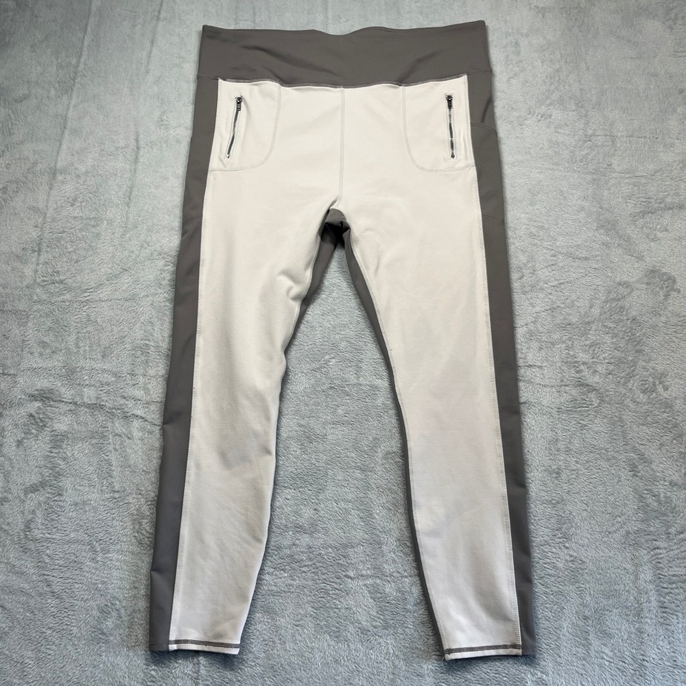 Fabletics Leggings Women Taupe Gray Colorblock Zipper Pocket High Rise Yoga XL